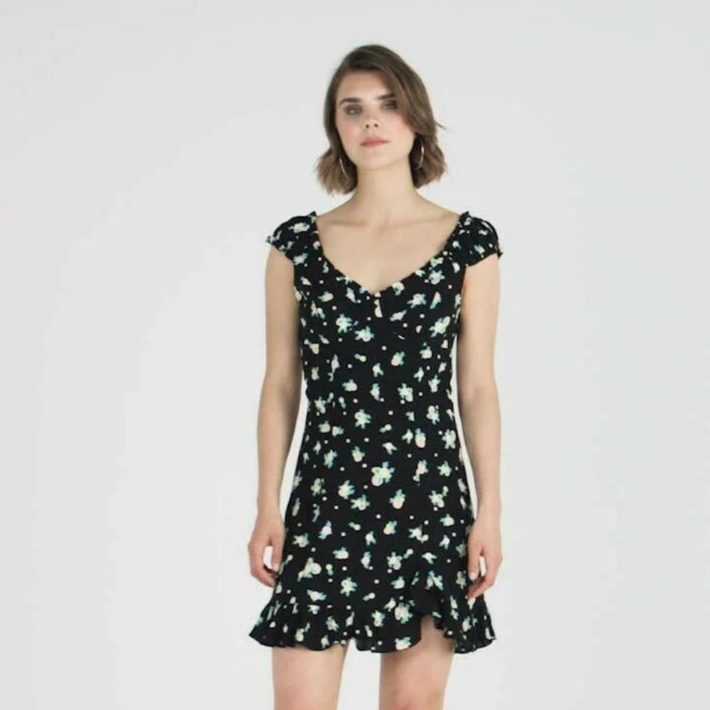 Free People Black and White Floral Like a Lady Mini Dress Large - Picture 2 of 9